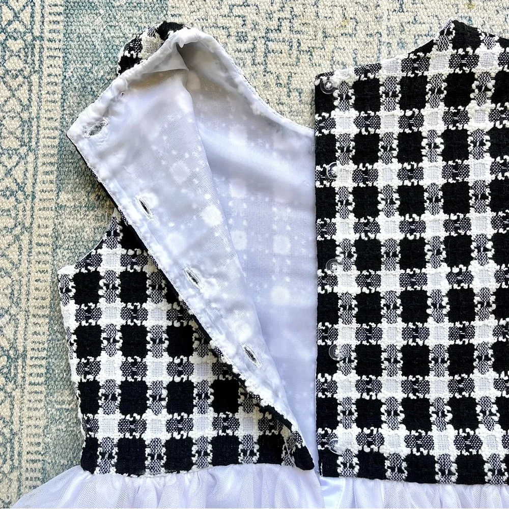 NWOT Girls Houndstooth Coat and Dress Set Black & White Tulle Twill Size 10 - Picture 6 of 11